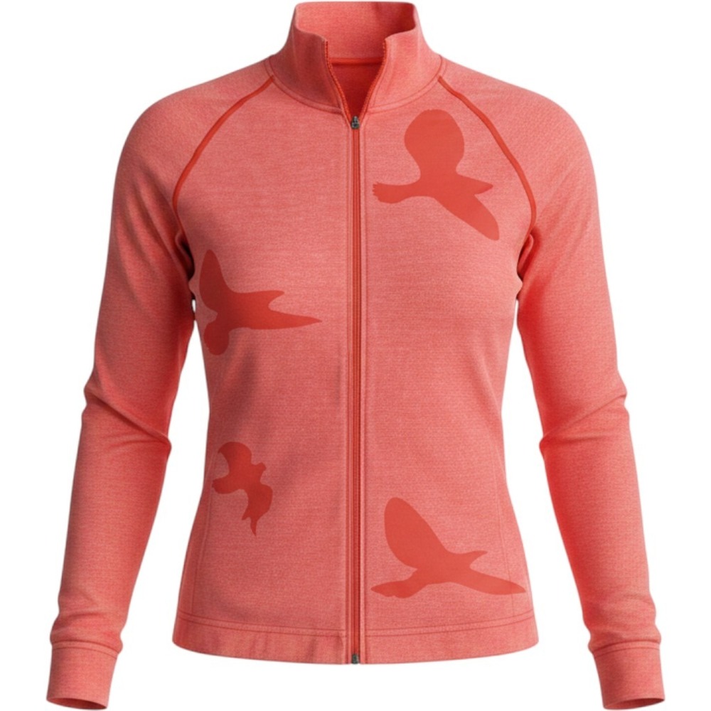 Oiselle Flyout Full Zip Running Jacket Womens Medium Coral Pink Bird Print Thumb